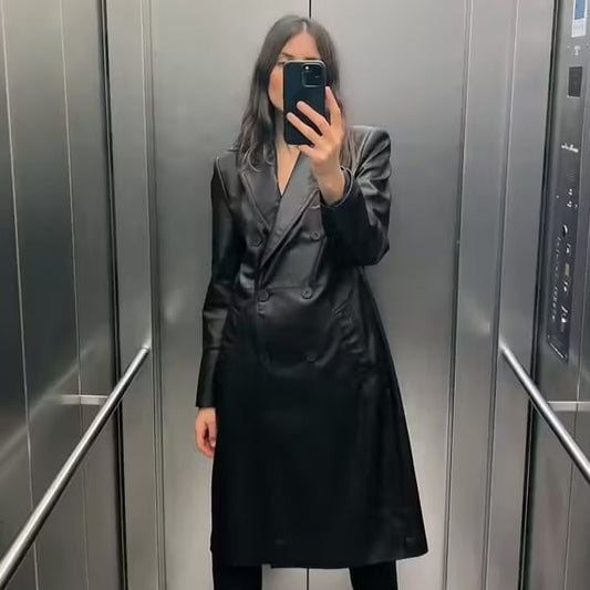 Abrigo de Cuero Sintético Suelto para Mujer - Estilo Casual Otoño Invierno