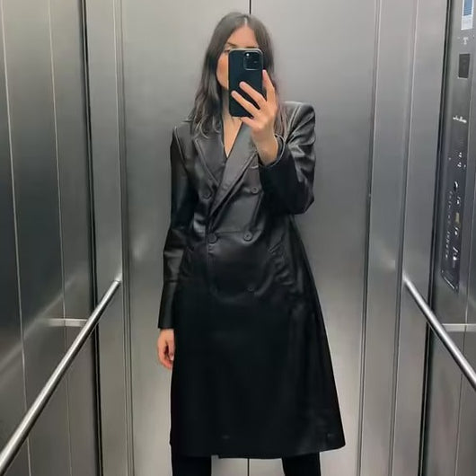 Abrigo de Cuero Sintético Suelto para Mujer - Estilo Casual Otoño Invierno