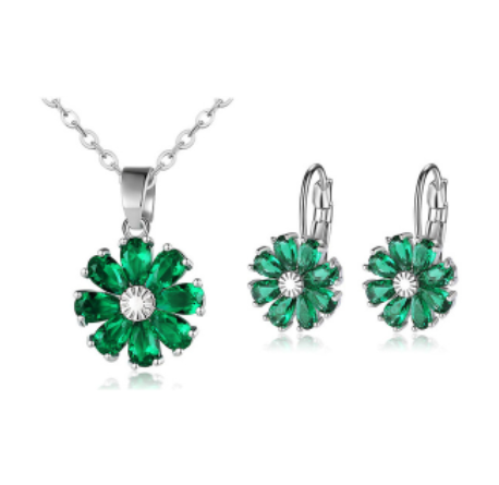 Collar y Aretes de Diamante Floral con Circón y Cobre - Image 18