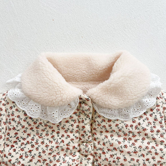 Chaqueta Acolchada Floral de Algodón con Forro de Terciopelo para Niña