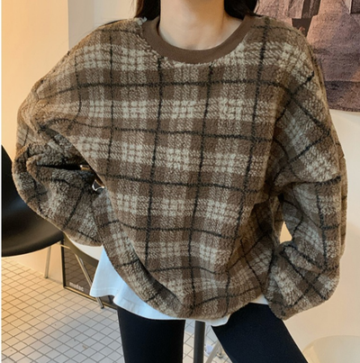 Abrigo Suéter Acolchado de Lana de Cordero a Cuadros para Mujer - Image 16