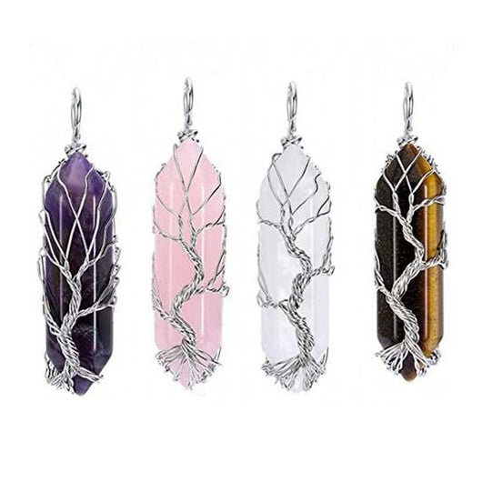 Colgante de Cristal Natural Hexagonal Árbol de la Vida con Enrollado