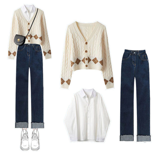 Conjunto de 3 Piezas: Cardigan Tejido + Jeans Reductores - Image 2