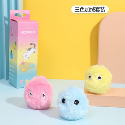 Three plush interactive cat toy balls in blue, yellow, and pink, each with cartoon eyes, shown with a size measurement. - Image 4