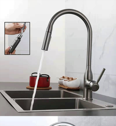 Grifo de Cocina Gris Grafito con Caño Extraíble y Doble Salida de Agua - Image 8