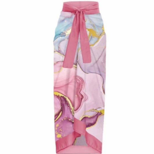 One-piece swimsuit with purple tie-shoulder straps, square neckline, and a teal butterfly and floral print. - Image 3
