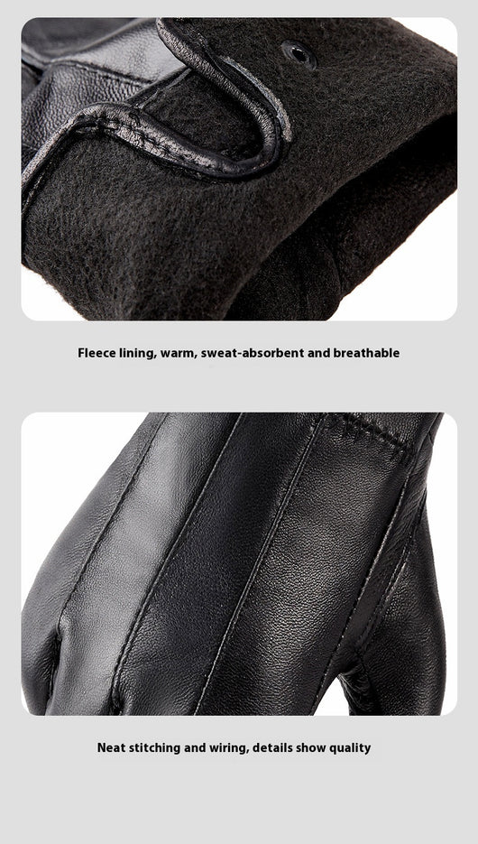 Guantes de Cuero Genuino Unisex con Forro Polar para Otoño e Invierno - Image 9