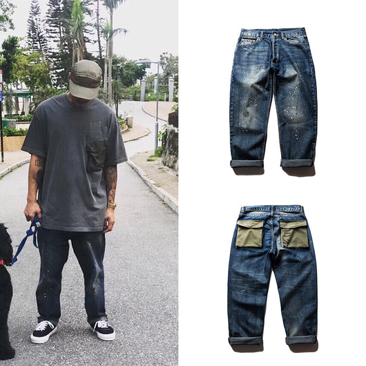 Jeans Rectos Hombre Lavado Verde Claro con Detalles de Tinta - Image 9