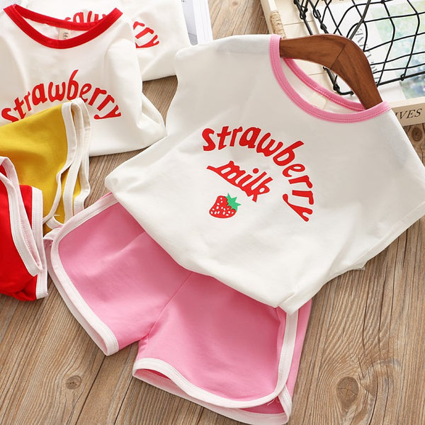 Conjunto de Dos Piezas para Niña con Estampado de Fresas Estilo Coreano