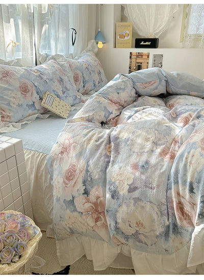 Juego de Cama Algodón Lavado Encaje Tulipán Estilo Coreano 4 Piezas - Image 33
