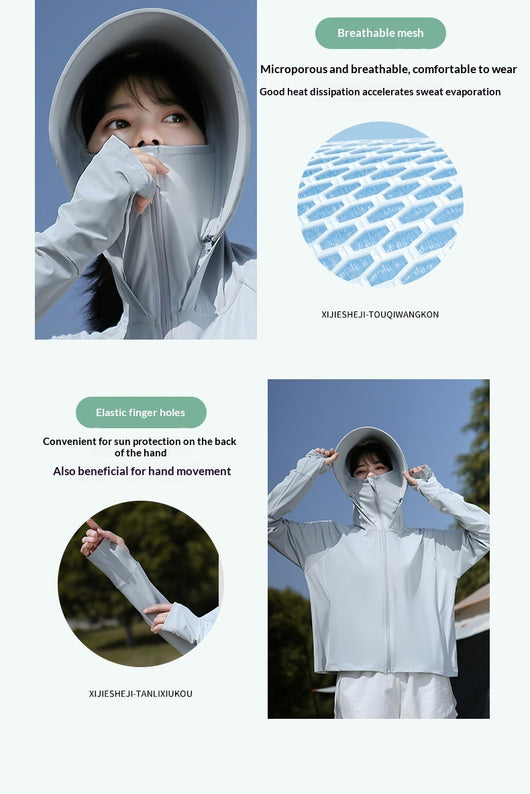 Ropa de Protección Solar Tipo Ice Silk con Ala Ancha para Mujer - Image 20