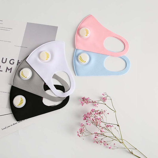 Black ice silk cotton face mask with a white breathing valve and ear loops for comfortable wear. - Image 3