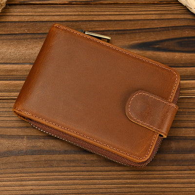 Billetera Corta de Cuero Crazy Horse con Cierre de Cremallera para Hombre - Image 25