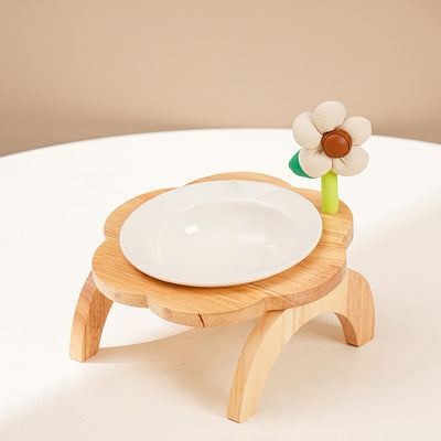 Comedero y Bebedero para Gatos con Soporte de Madera - Diseño Floral en Cerámica - Image 5