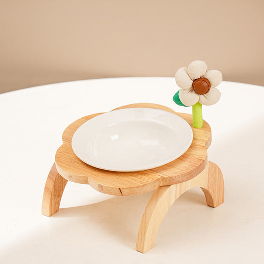 Comedero y Bebedero para Gatos con Soporte de Madera - Diseño Floral en Cerámica - Image 5
