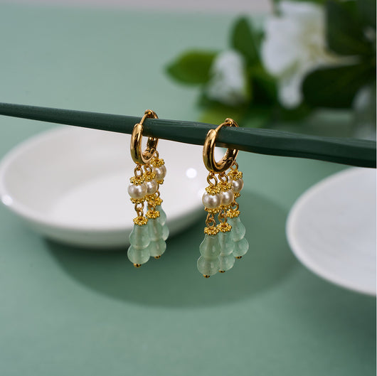 Aretes Retro Lujo Ligero con Perlas en Gota de Agua - Image 8