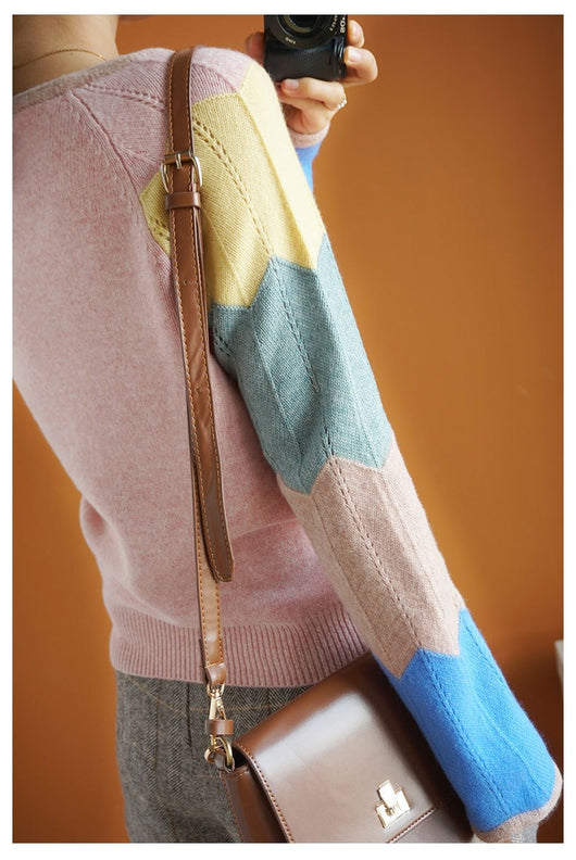Suéter de Lana con Contraste de Colores para Mujer - Cuello V Térmico - Image 14