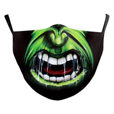 Red textured Halloween face mask with a grotesque skin design, prominent nose, and open mouth, featuring black ear loops. - Image 7