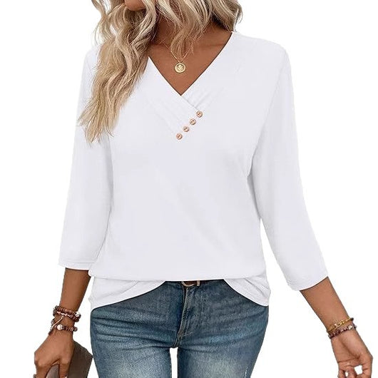 Blusa Casual Mujer Cuello V Botones - Estilo Europeo Otoño - Image 5