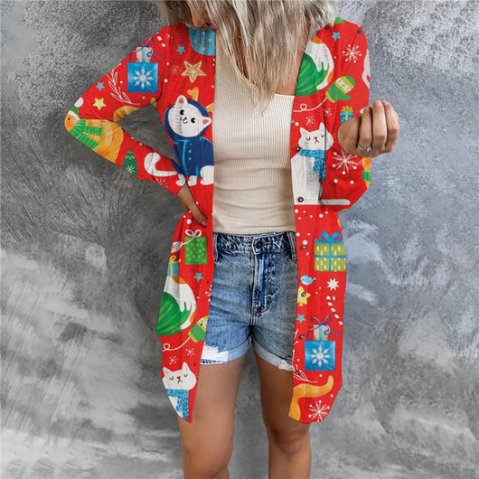 Cardigan Largo con Estampado Navideño y Botones - Image 16