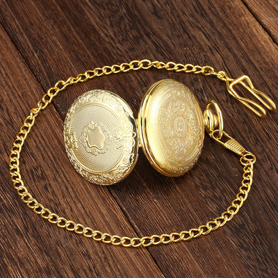 Reloj de Bolsillo Grande Estilo Vintage con Patrón de Escudo Dorado y Movimiento Cuarzo - Image 4