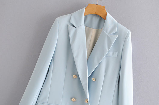 Traje Azul Metalizado de Doble Botonadura - Corte Midi Elegante - Image 14