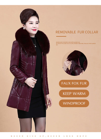 Chaqueta de Cuero Acolchada con Cuello de Piel Sintética para Mujer - Image 8