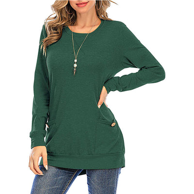 Camiseta Manga Larga Cuello Redondo con Bolsillos Cruzados para Mujer - Image 3