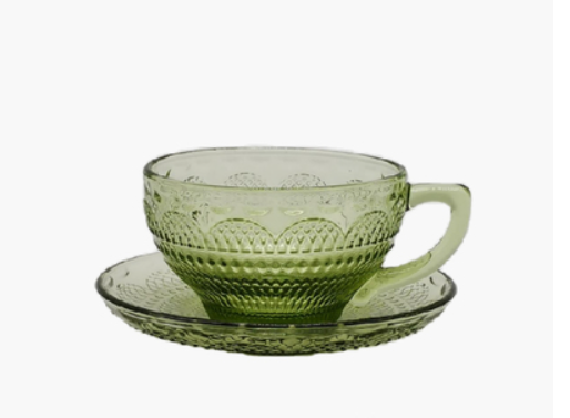 Taza de Café de Vidrio Grueso con Plato - Diseño Floral Retro Resistente al Calor