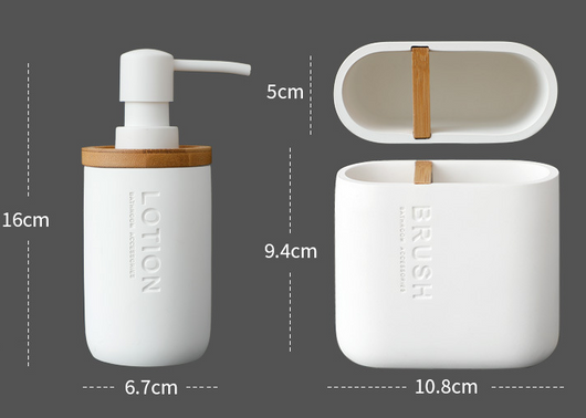 Set de 4 Piezas de Accesorios de Baño en Resina - Dispensador, Porta Cepillos y Vaso - Image 10