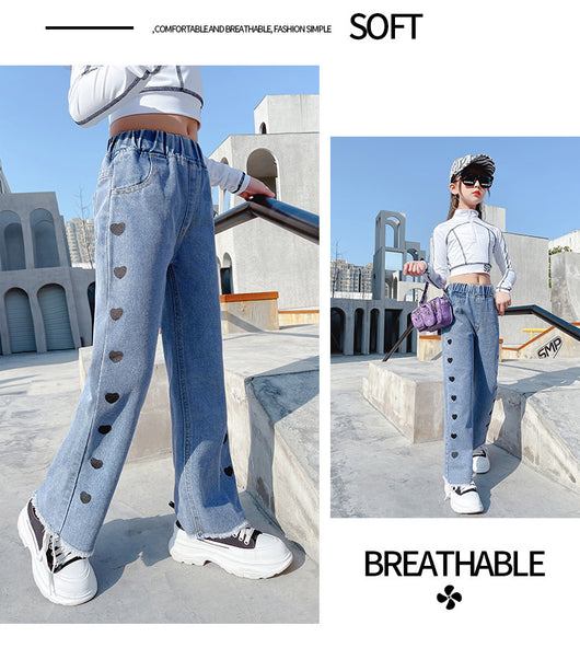 Pantalones Denim Anchos Casuales Estilo Funky con Detalle Love - Image 11
