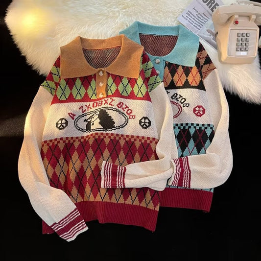 Suéter Retro Oversized con Solapa Relajada para Hombre