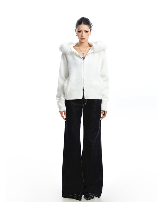 Abrigo Cardigan con Capucha y Cuello de Pelaje Beige para Mujer - Image 12
