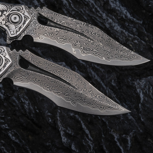 Cuchillo Plegable de Acero Damasco para Supervivencia y Camping - Image 8