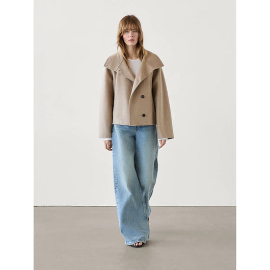 Abrigo Cuello Alto Mezcla de Lana Botones Simples Casual - Image 8