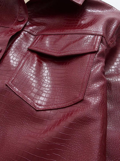 Chaqueta de Cuero con Bolsillos Dobles y Cuello Ajustable - Image 12