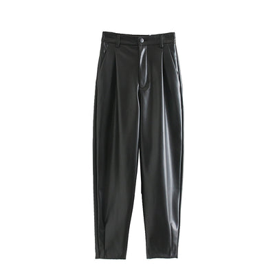 Pantalones PU con Cintura Elástica - Estilo Cuero Sintético Primavera - Image 4