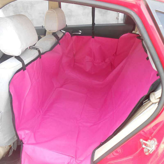 Brown waterproof car pet seat cover installed in the back seat of a red car, protecting upholstery from pets. - Image 9