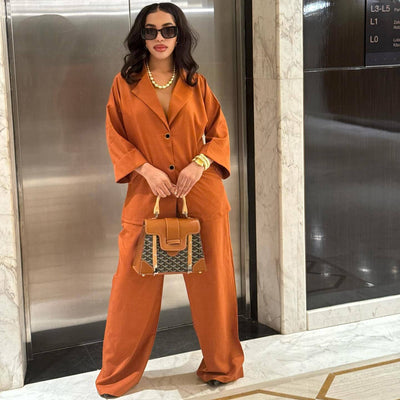 Conjunto de Dos Piezas: Camisa Suelta con Solapa y Pantalón Recto de Talle Alto - Image 18
