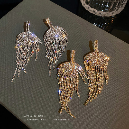 Aretes Colgantes Elegantes de Hoja y Borla con Cristales - Image 11