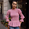 Blusa Ajustada con Pliegues y Estampado Cuadros para Mujer
