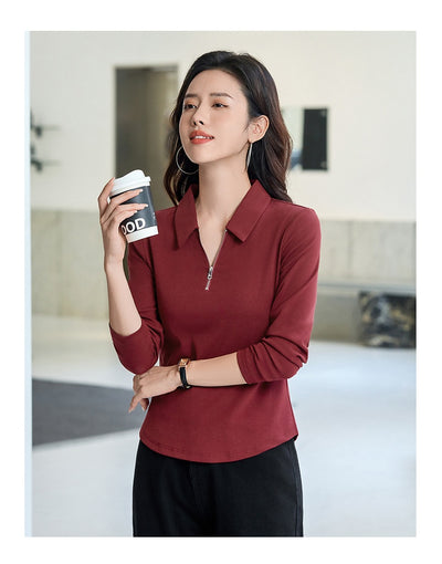 Polera Minimalista Slim Fit con Cierre de Medio Largo para Mujer - Image 12