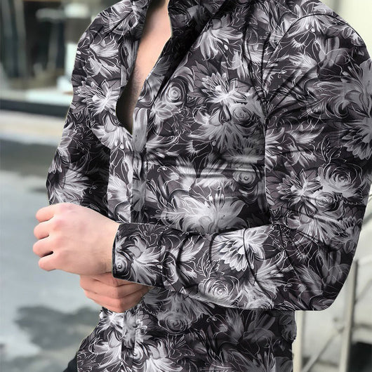 Camisa Casual de Manga Larga con Impresión Digital 3D para Hombre - Image 13