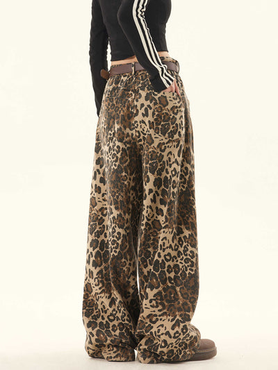 Pantalones Sueltos Talla Grande Estampado Leopardo Pierna Ancha Estilo Retro - Image 2