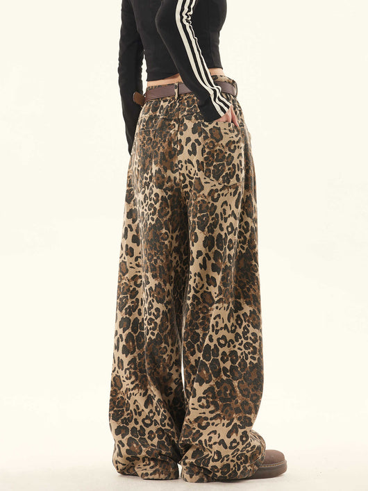 Pantalones Sueltos Talla Grande Estampado Leopardo Pierna Ancha Estilo Retro - Image 2