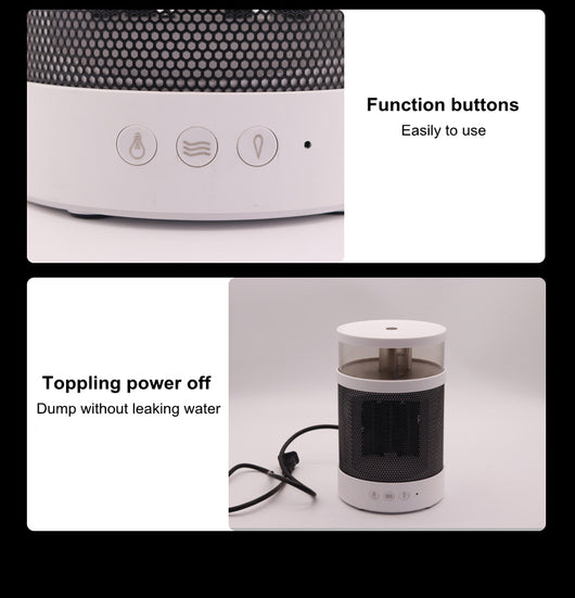 White and black 3-in-1 space heater with humidifier and night light, featuring a mesh grille and control buttons. - Image 28