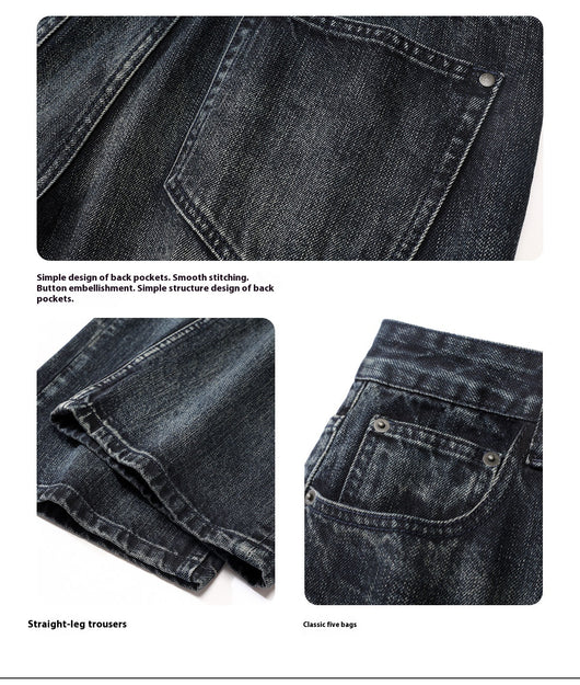 Pantalones Vaqueros Rectos Holgados Estilo Retro Americano para Hombre - Image 10
