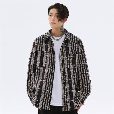 Camisa de Manga Larga Cuadros con Hilo Plateado Trenzado para Hombre