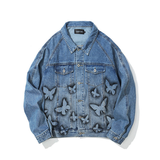 Chaqueta Denim con Estampado Mariposa Hombre - Diseño Europeo Trendy