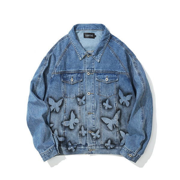 Chaqueta Denim con Estampado Mariposa Hombre - Diseño Europeo Trendy